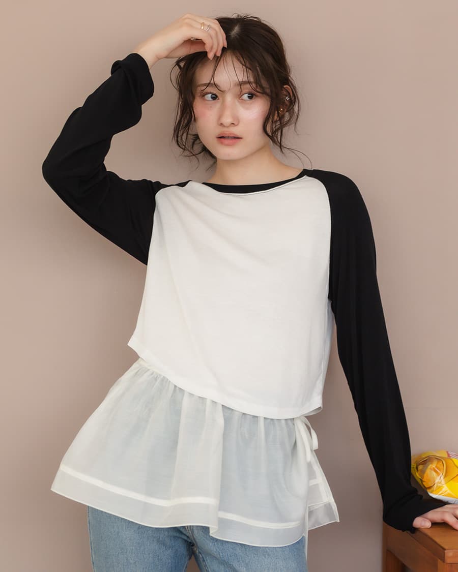 Sheer Raglan Long T-Shirt