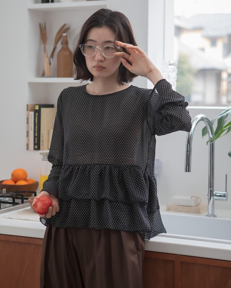 Peplum Sheer Dot Pullover