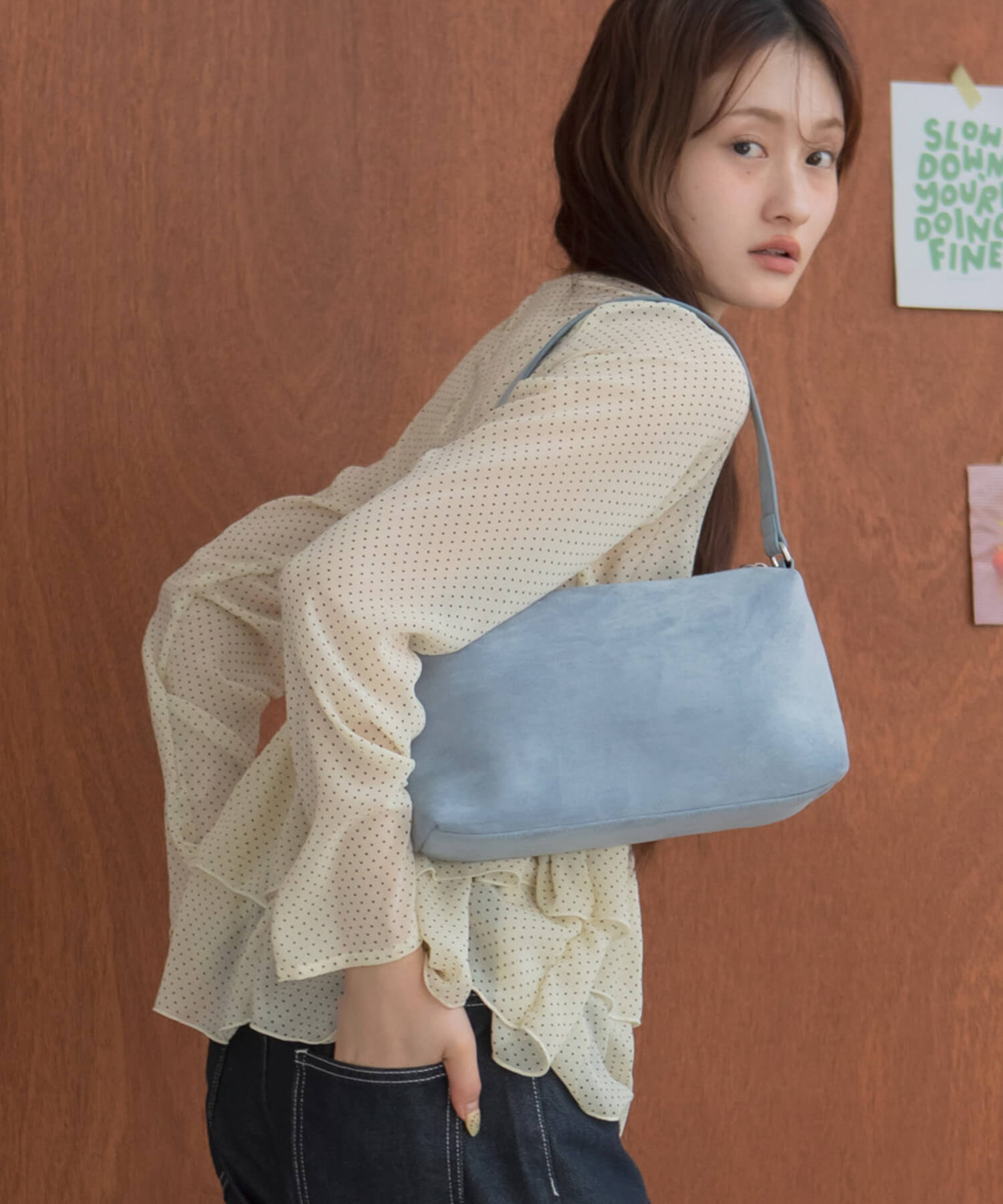 One Handle Suede Shoulder Bag | HEILIS