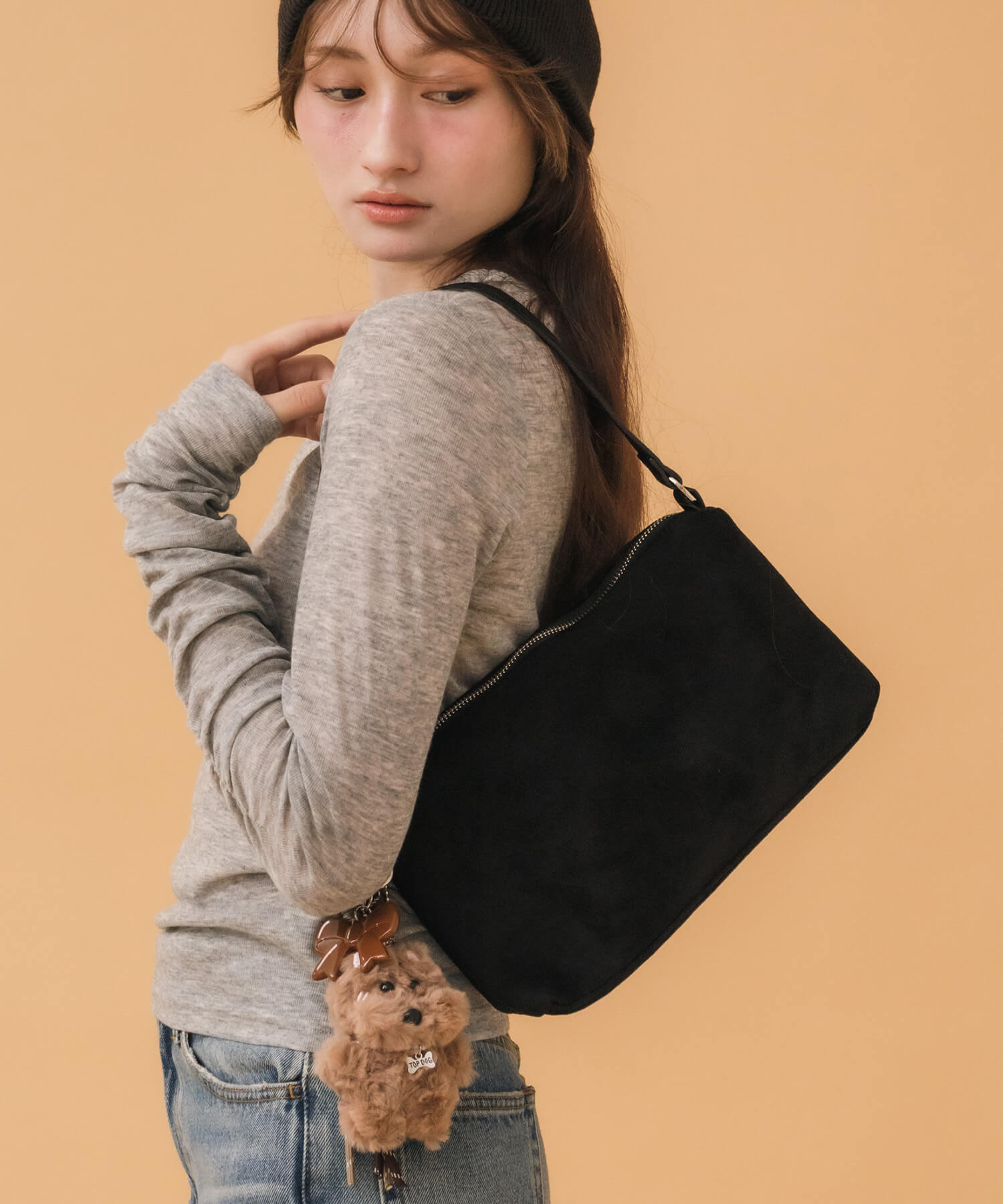 One Handle Suede Shoulder Bag | HEILIS