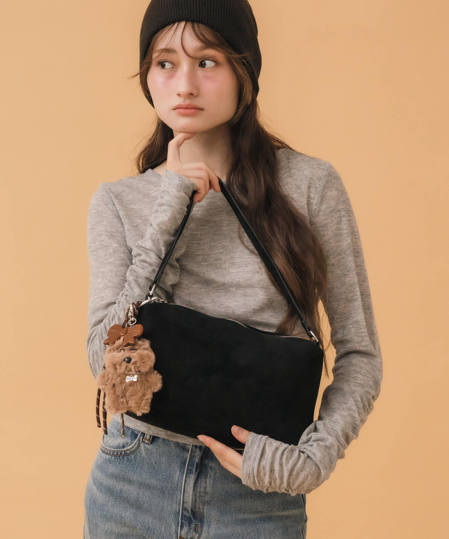 One Handle Suede Shoulder Bag | HEILIS