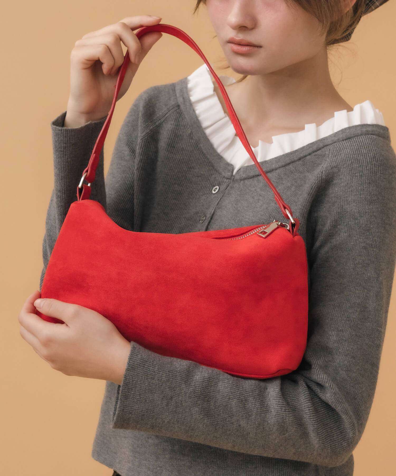 One Handle Suede Shoulder Bag | HEILIS