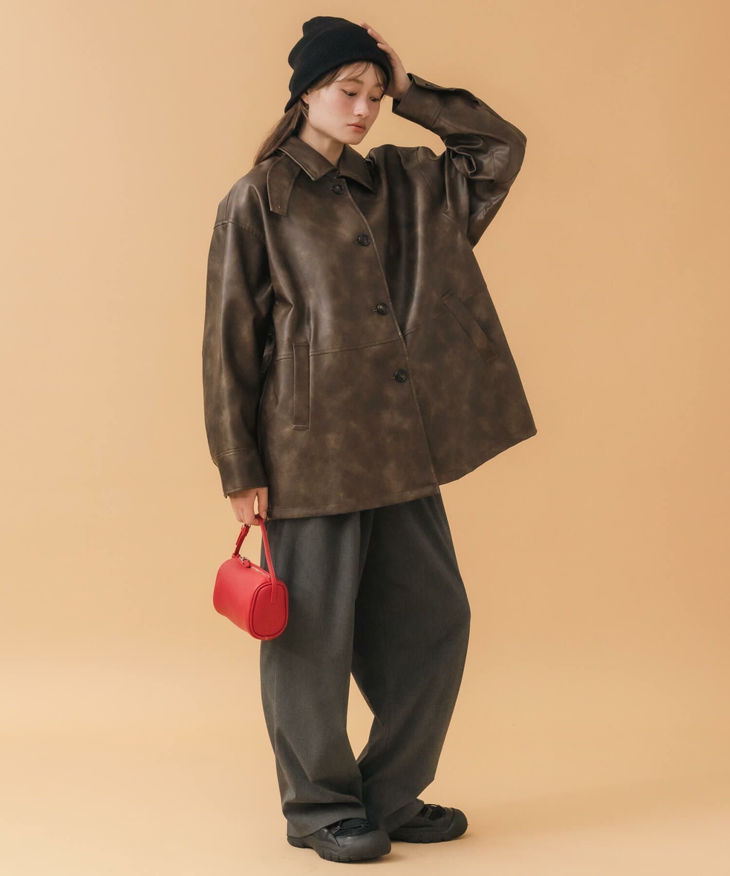 【完売品】HEILIS 3WAYヴィンテージライクフェイクレザージャケット Hideka Original】3Way Vintage Fake Leather Jacket | HEILIS