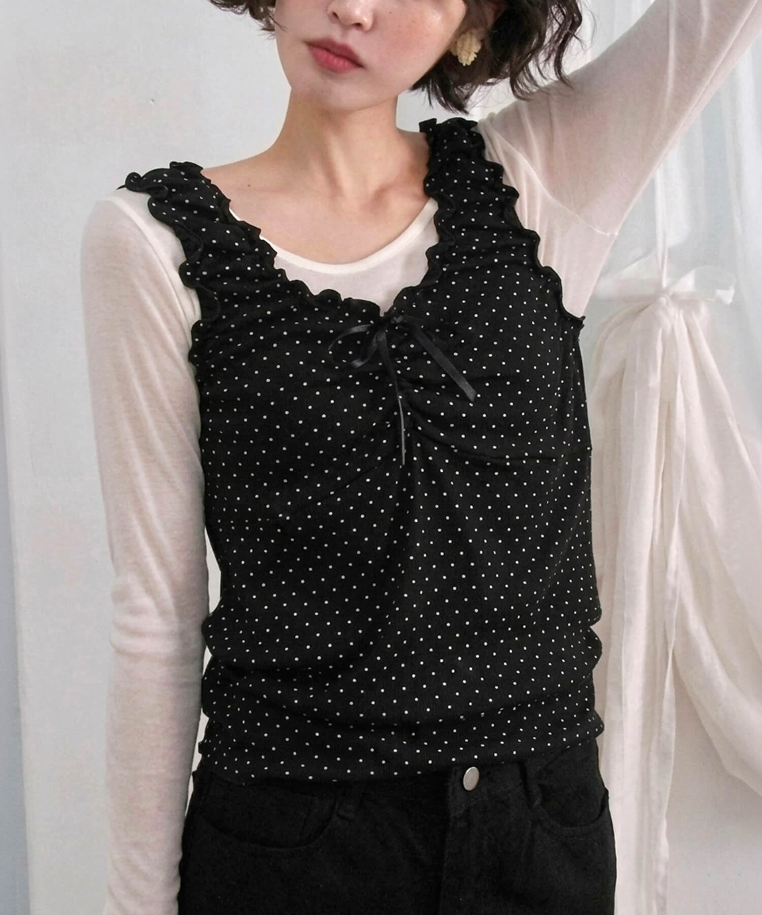 Dot Ribbon Tank Tops | HEILIS