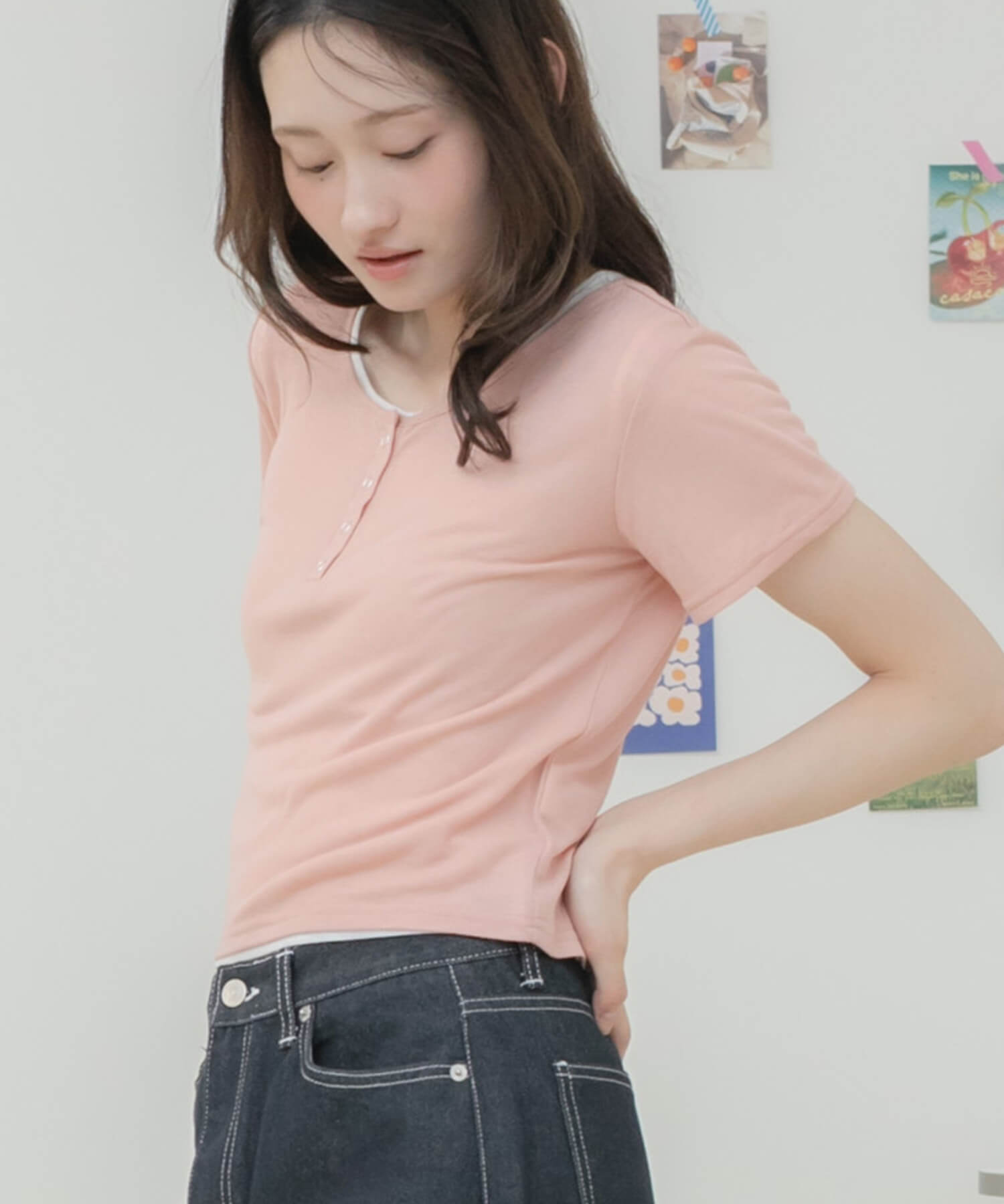 Sheer Henley Short Tops | HEILIS