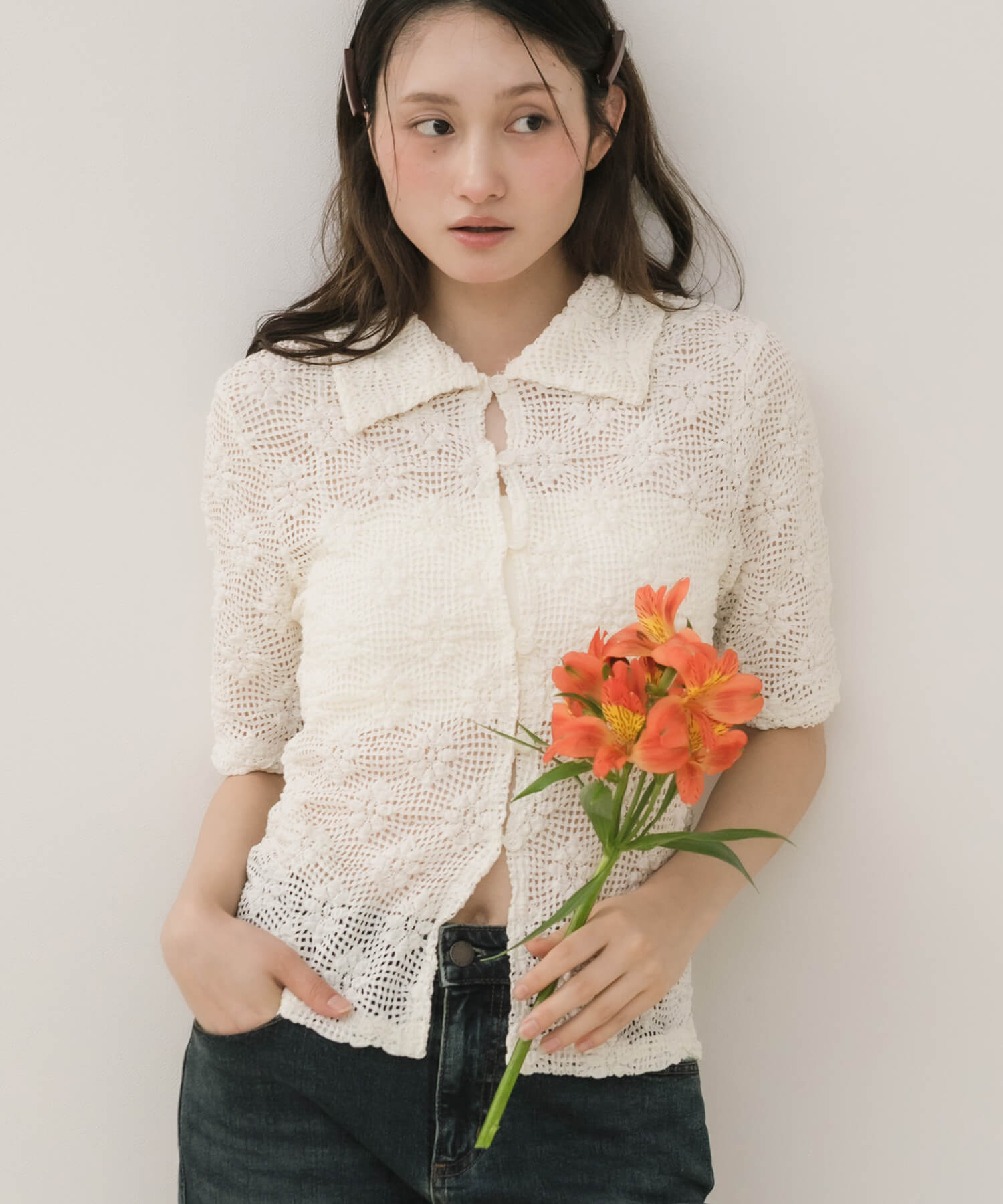 Flower Polo Knit Tops | HEILIS