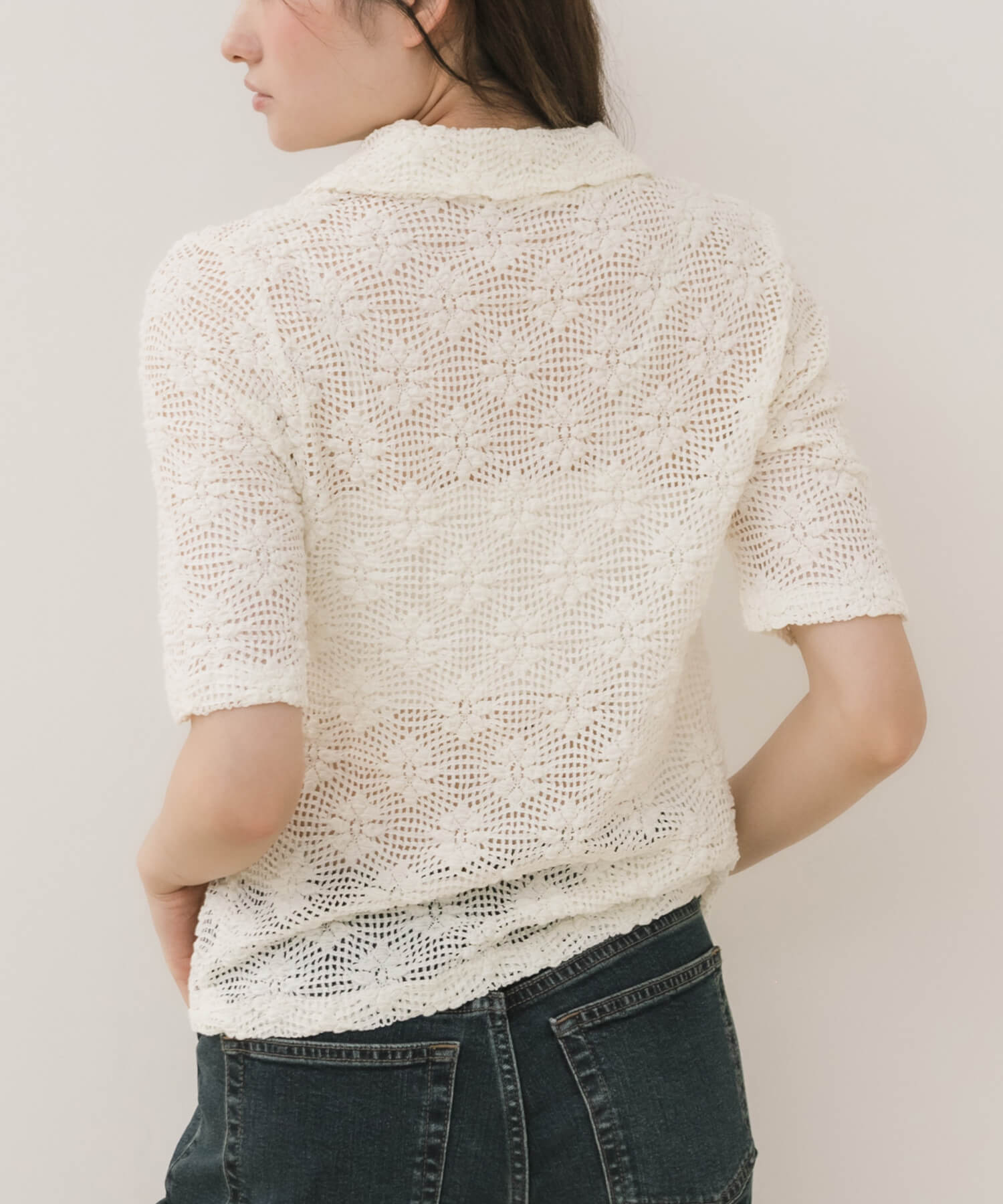 Flower Polo Knit Tops | HEILIS