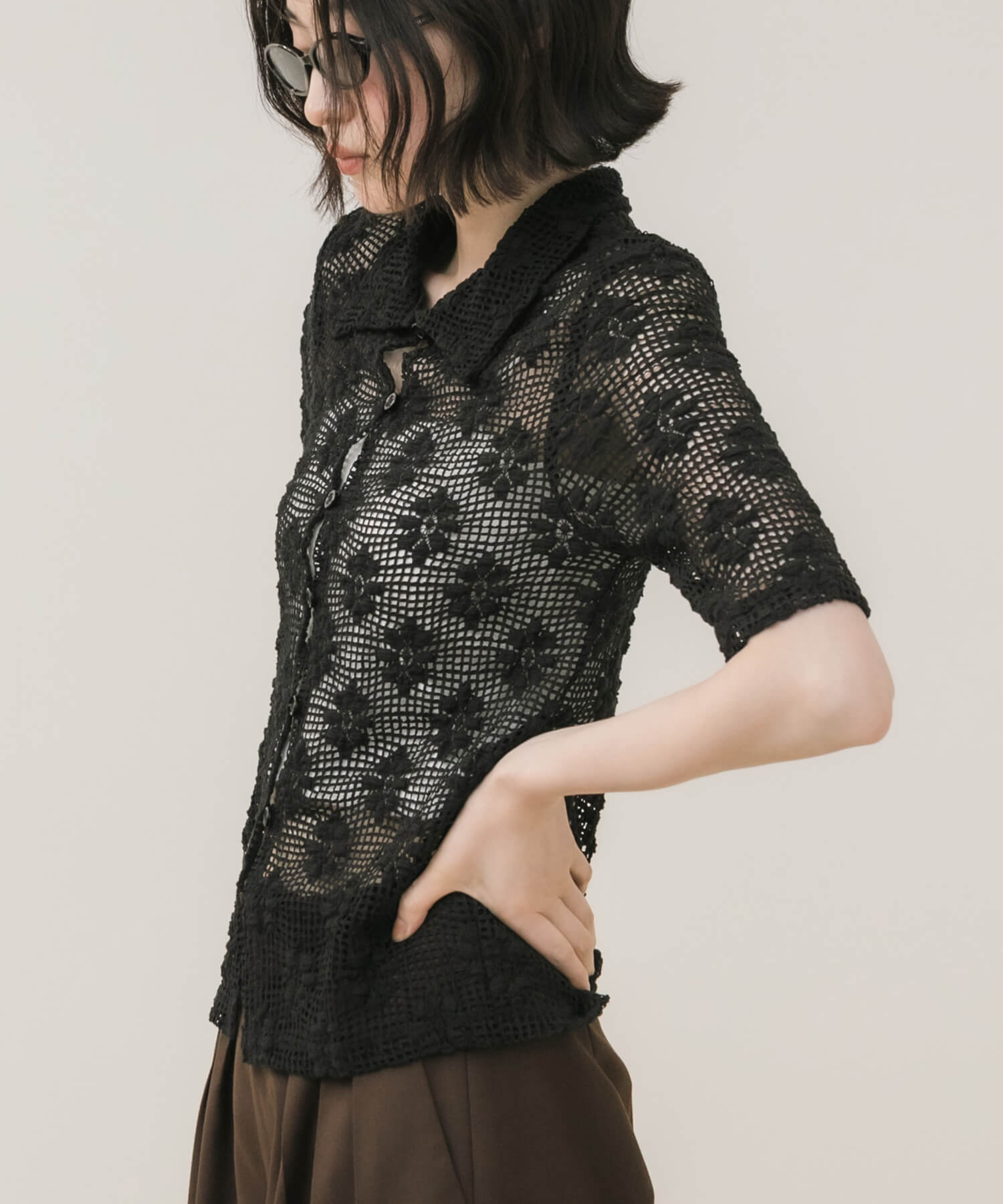 Flower Polo Knit Tops | HEILIS