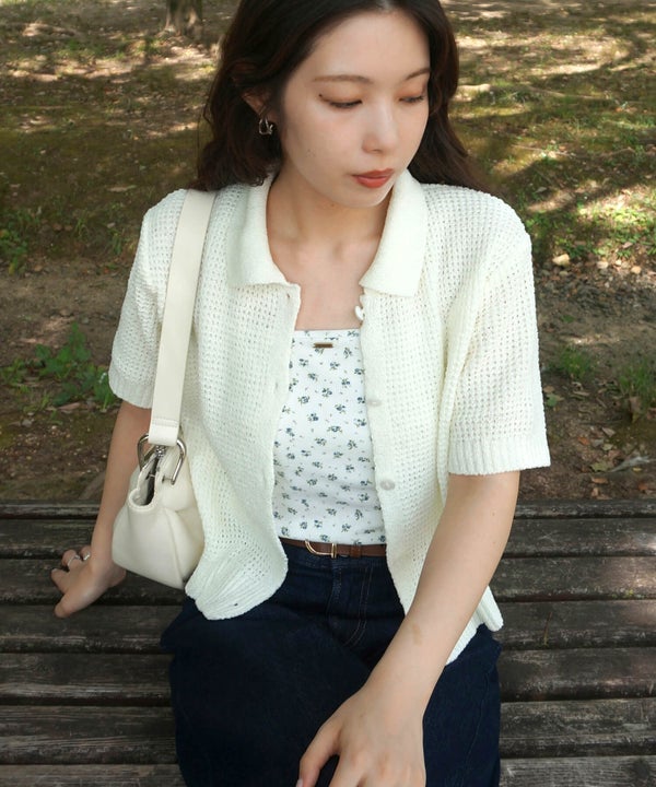 【Airi Select】 Mesh Polo Knit Tops